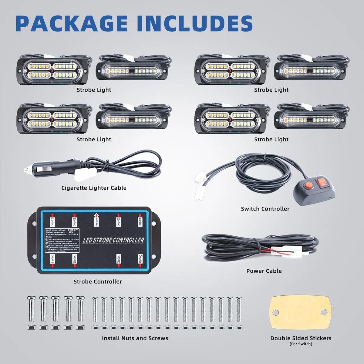 8pcs Sync Feature Emergency Strobe Grille Lights LED Ultra Slim Surface Mount Flashing Hazard Warning Light Bar with Controller for Firefighter/Construction/Trucks/Vehicles/Car(Purple/White)  12-24V