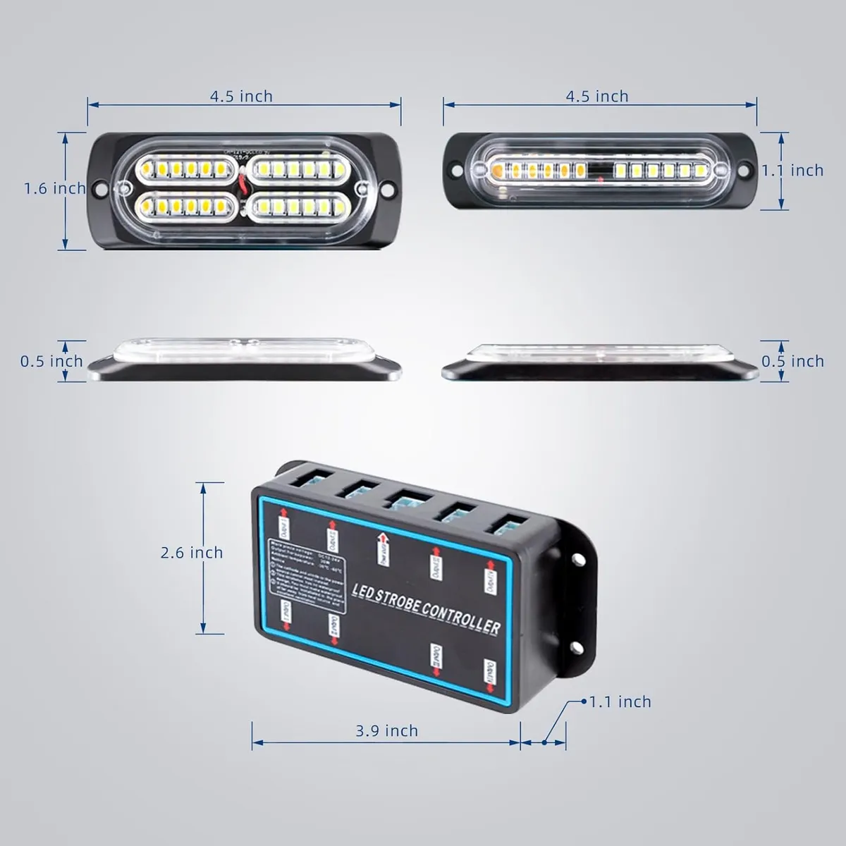 8pcs Sync Feature Emergency Strobe Grille Lights LED Ultra Slim Surface Mount Flashing Hazard Warning Light Bar with Controller for Firefighter/Construction/Trucks/Vehicles/Car(Purple/White)  12-24V