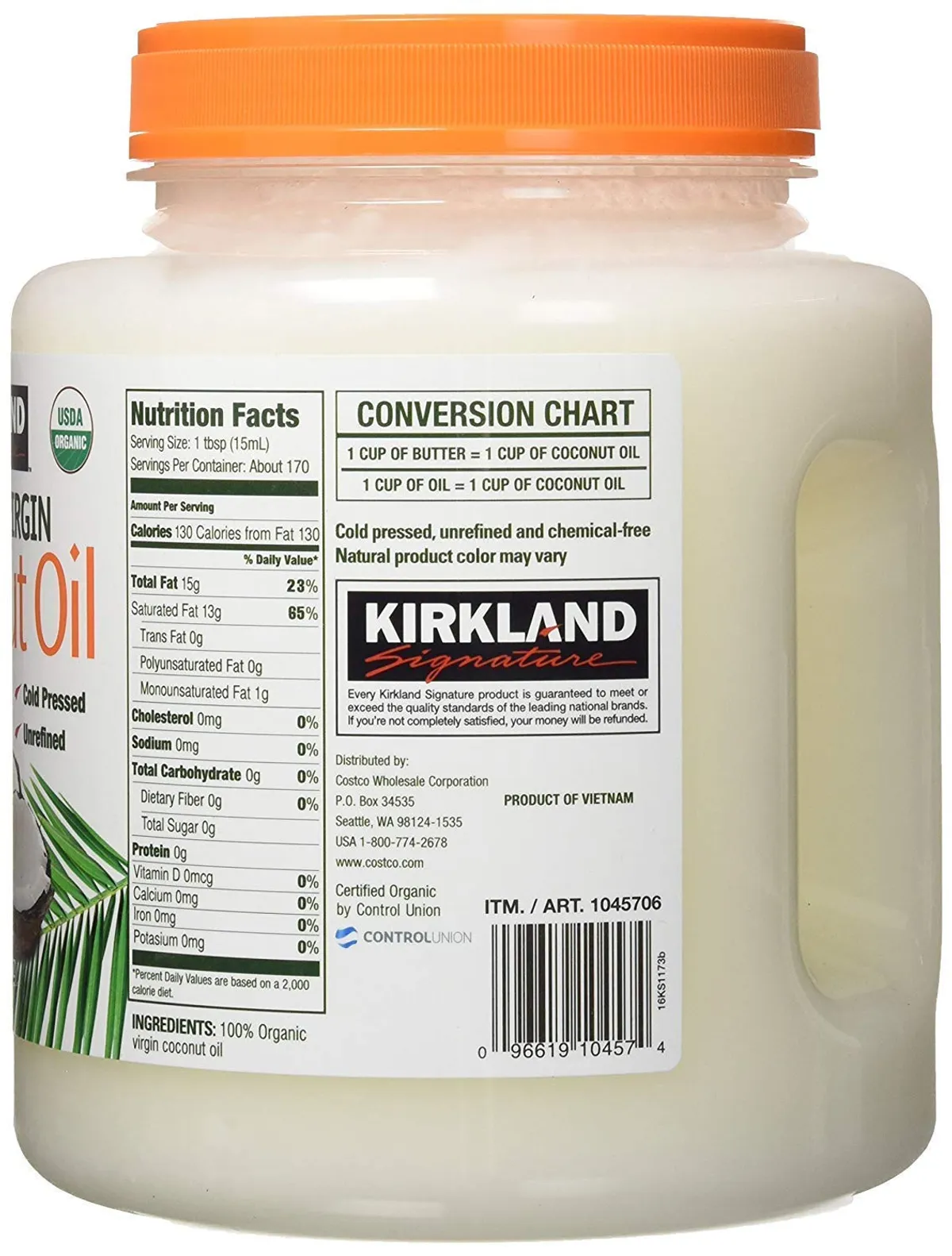 Kirkland Organic Virgin Coconut Oil 2.84L (84oz)