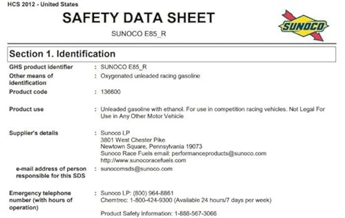 Sunoco E85-R 99 Octane Race Fuel - 5 Gallons