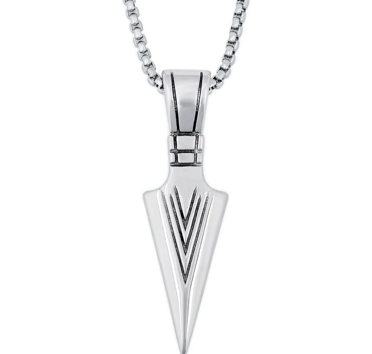 Arrowhead Necklace, Stainless Steel Arrowhead Pendant, Box Chain, Fashion Statement Jewelry Gift for Men
