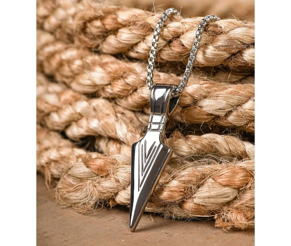 Arrowhead Necklace, Stainless Steel Arrowhead Pendant, Box Chain, Fashion Statement Jewelry Gift for Men