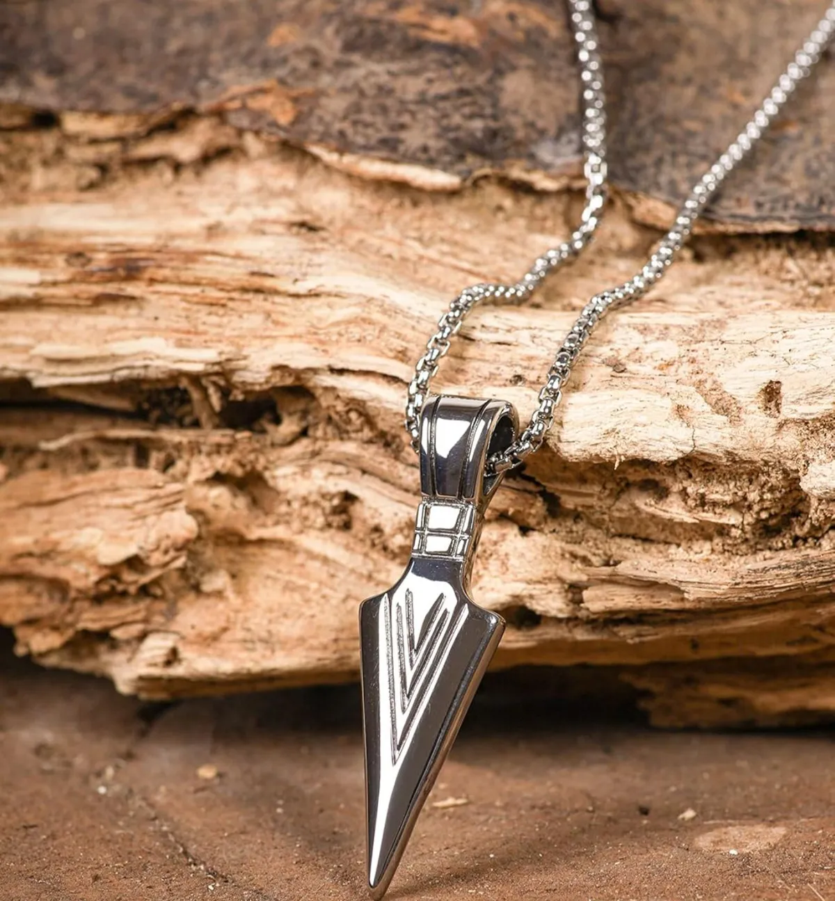 Arrowhead Necklace, Stainless Steel Arrowhead Pendant, Box Chain, Fashion Statement Jewelry Gift for Men