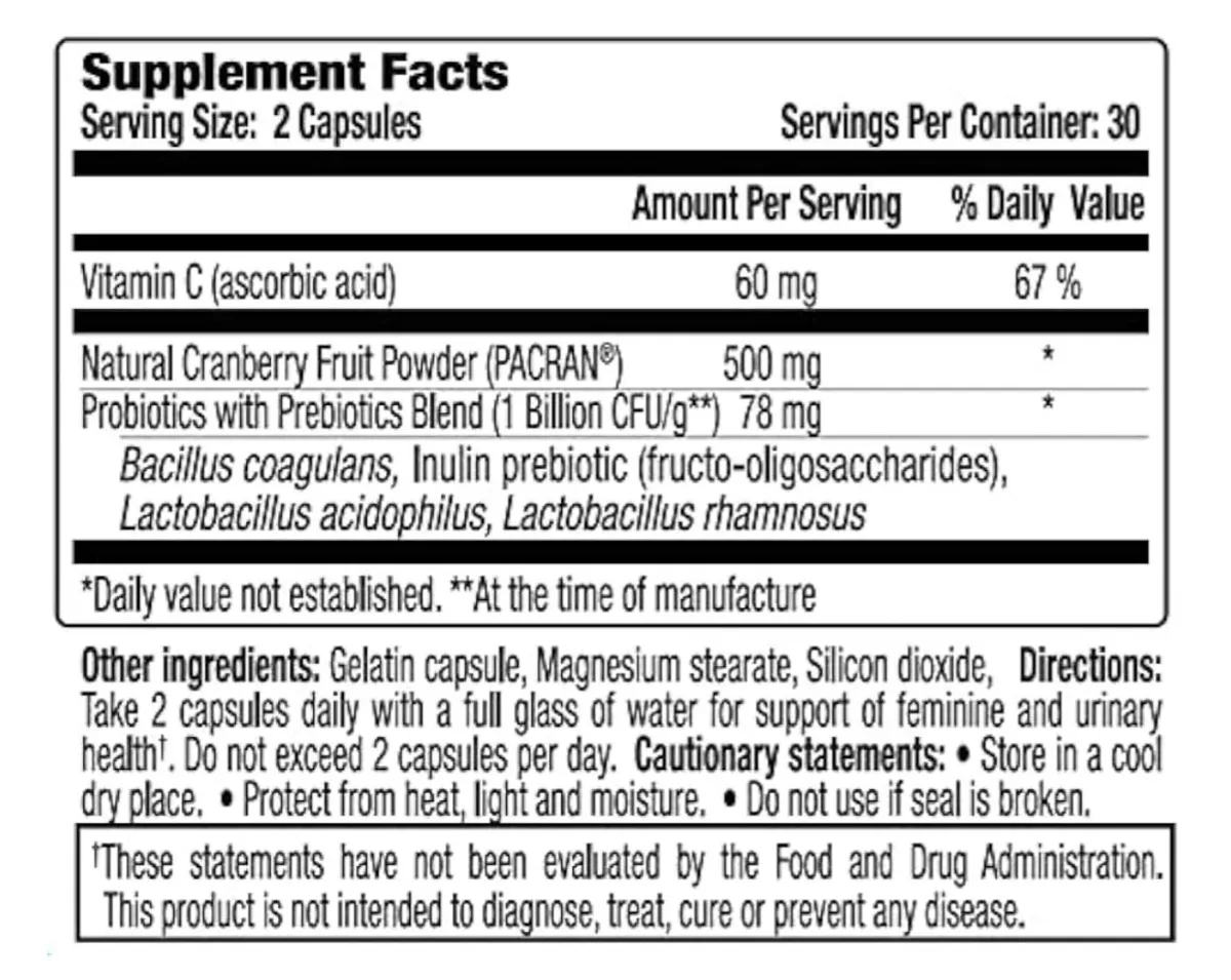 vH Essentials Probiotics for Women with Prebiotics, Cranberry & Vitamin C - 60 Capsules (30 Day Supply) - Women's Probiotics Support Gut Balance, Feminine Health & Urinary Tract Health for Women
