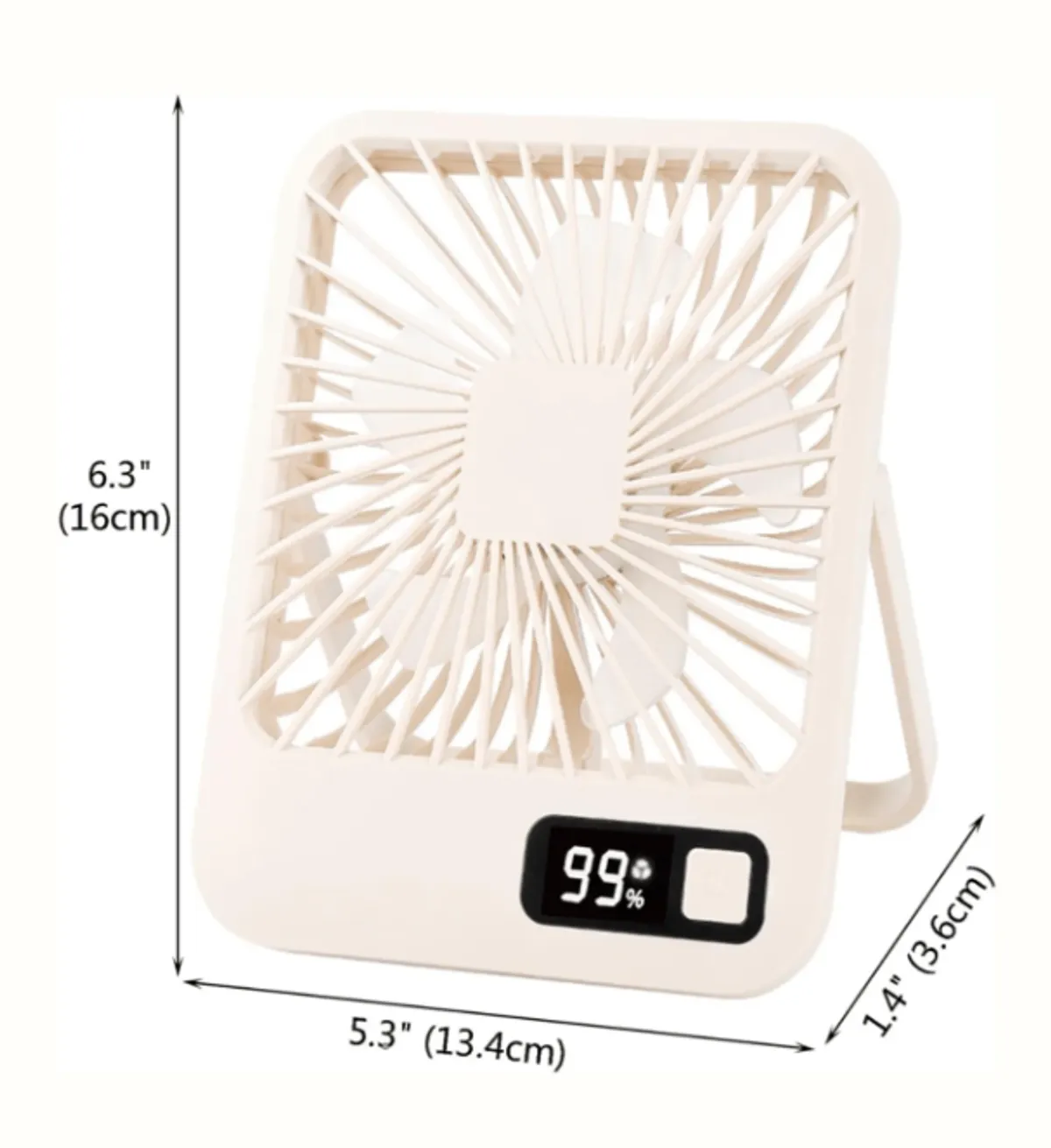 Portable Light weight Rechargeable desk Fan, White