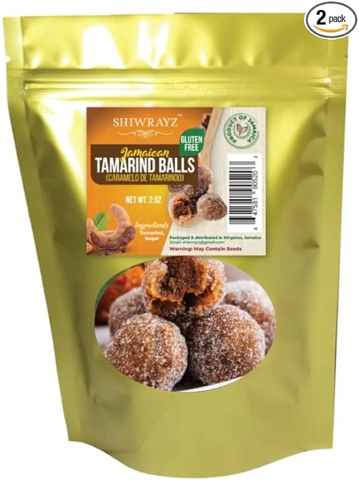 SHIWRAYZ Jamaican Tamarind Balls, Sweet and Sour, 2 Packs. Caramelo De Tamarindo (2 oz Bags)