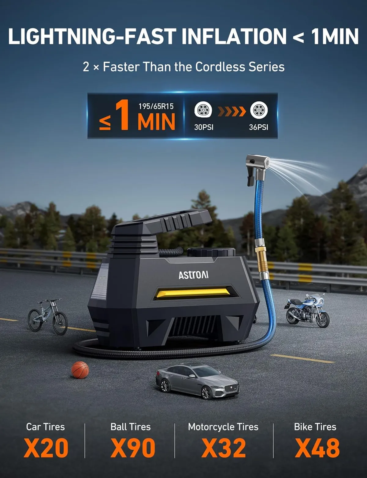 Tire Inflator Portable Air Compressor Air Pump for Car Tires-Car Accessories, 9.8Ft Cord-12V DC-Powered Auto Pump with Digital Pressure Gauge, Emergency LED Light