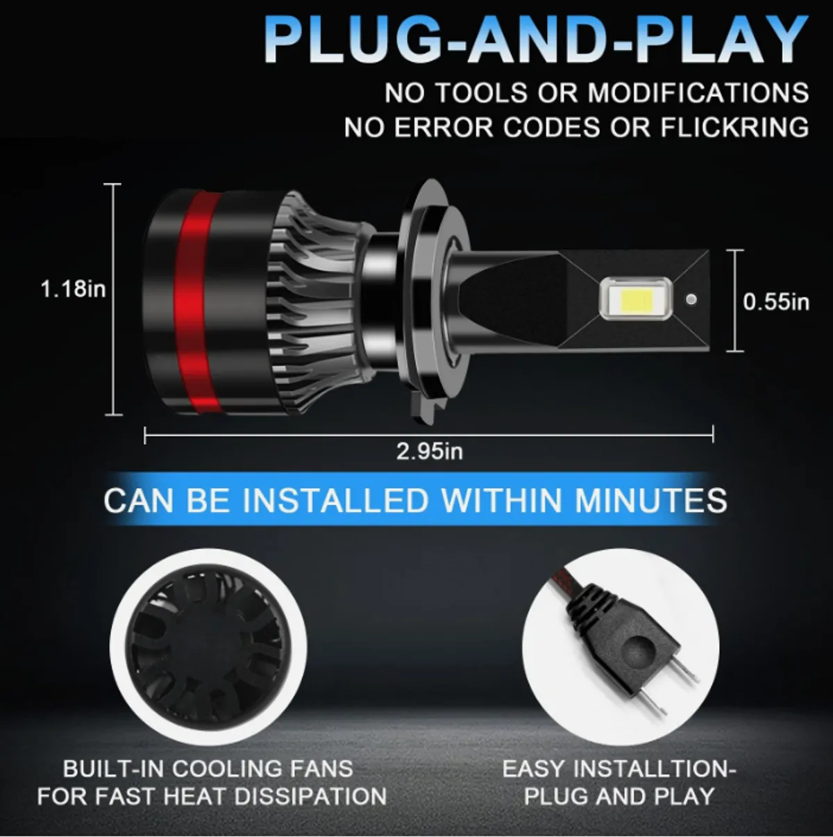 H7 LED Headlight Bulbs Cool White 6500K 24000LM Bright White