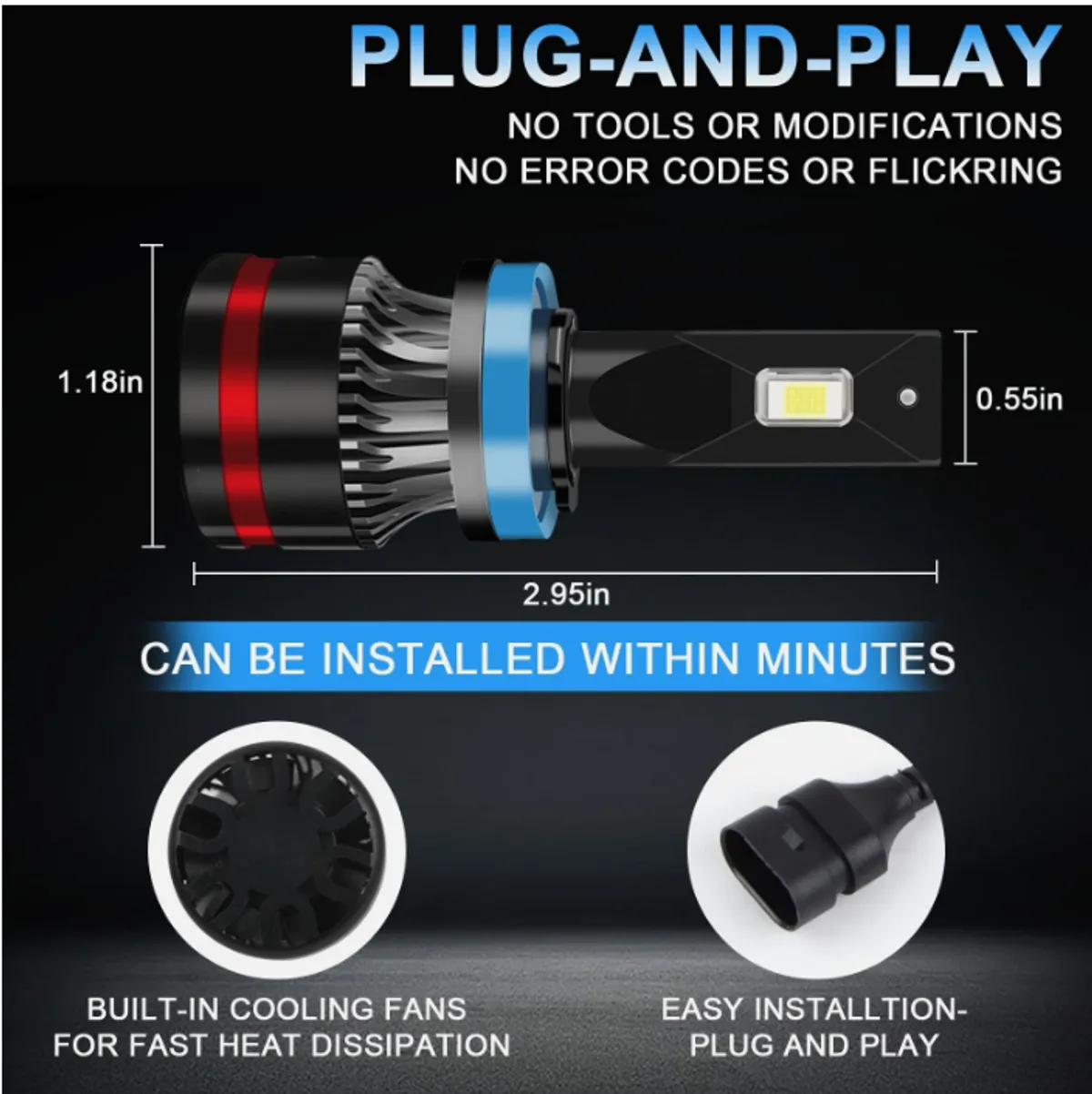 9005 LED Headlight Bulbs Cool White 6500K 24000LM Bright White