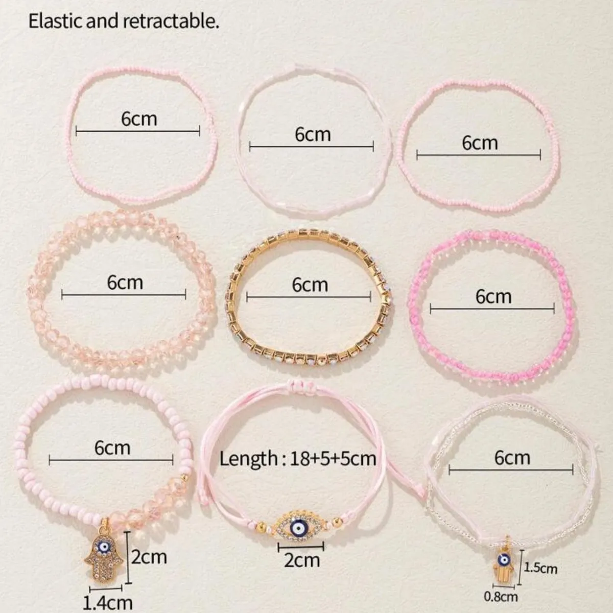 9pcs Bohemian Hand Pendant & Bead Bracelet
