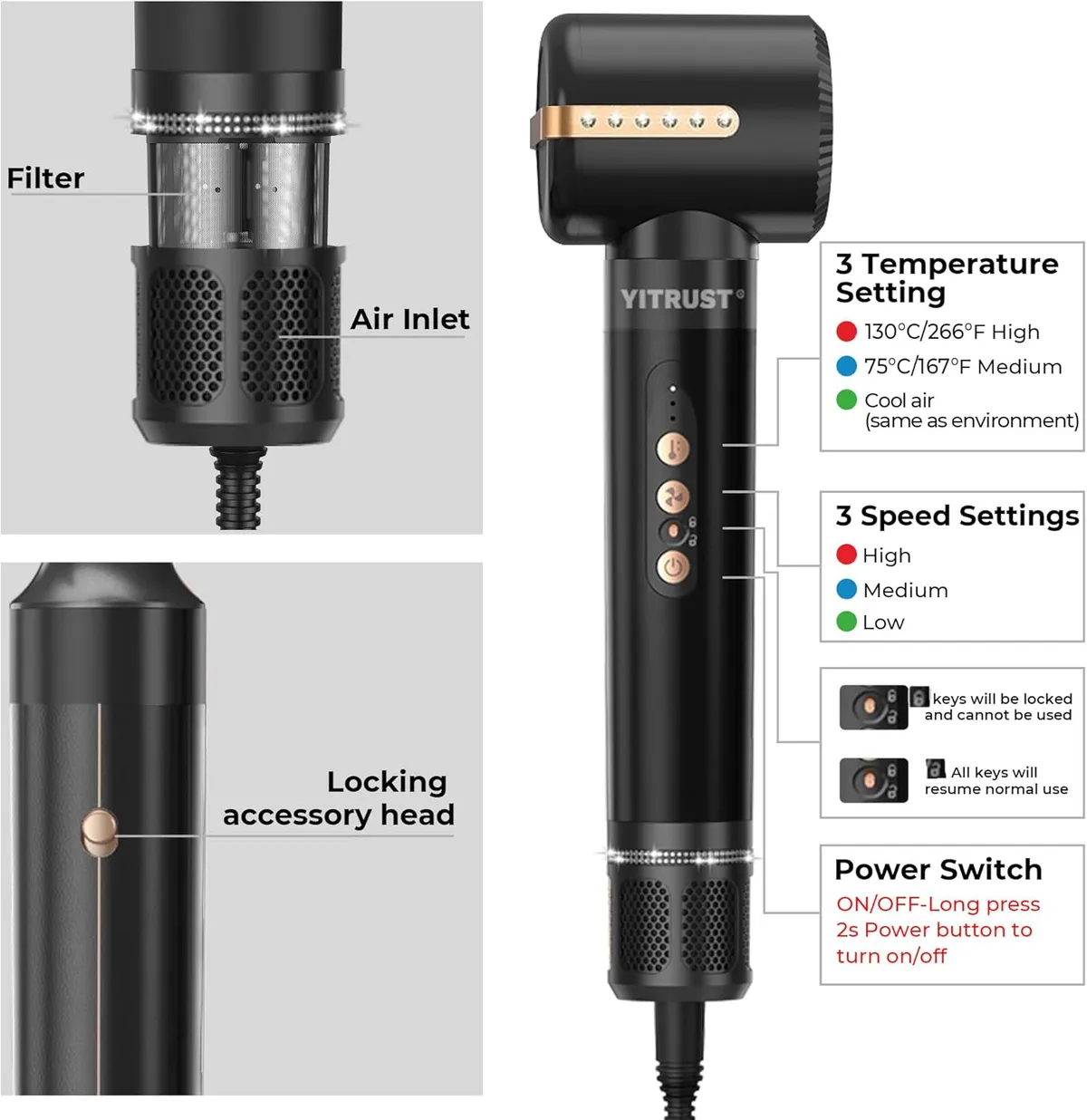 7-In-1 Hair Styler Hot Air Brush Set, Black