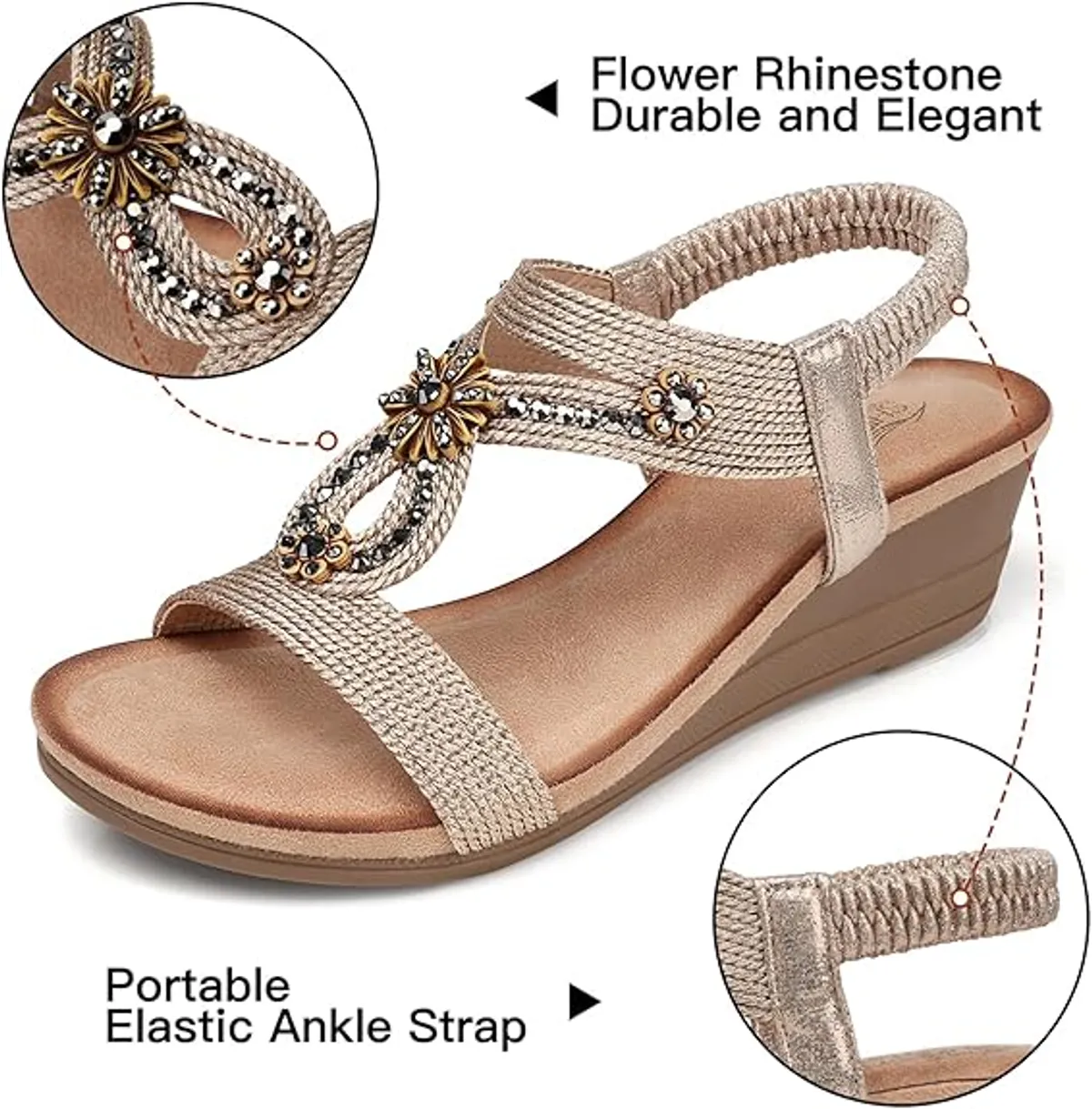 Flower Wedge Sandals, Size 39