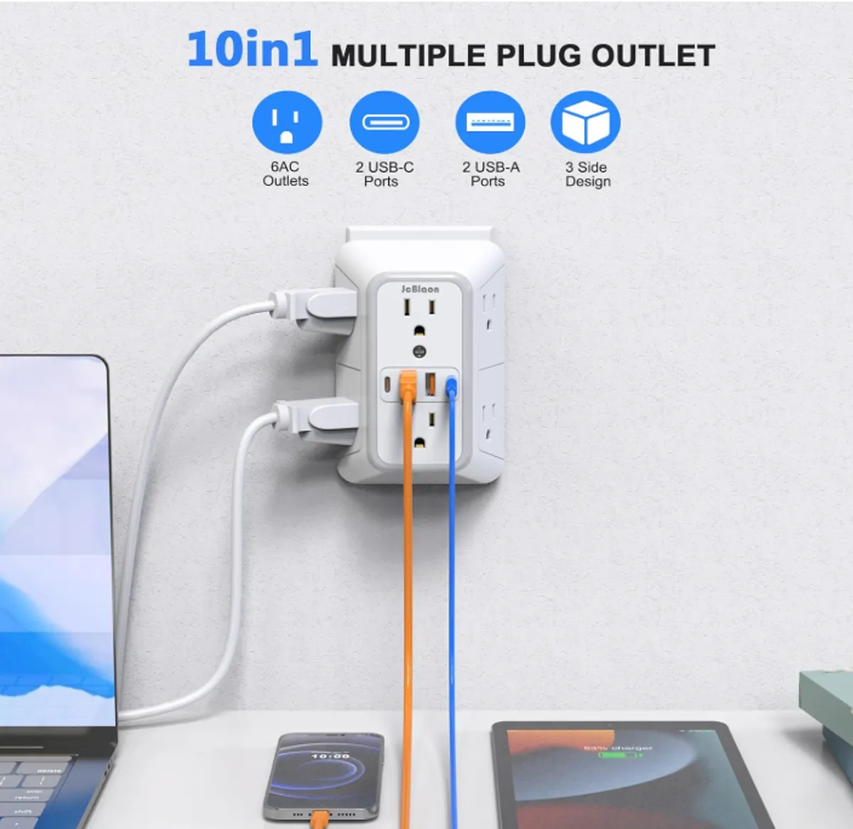Outlet Extender Surge Protector – 6 Outlets + 4 USB Ports