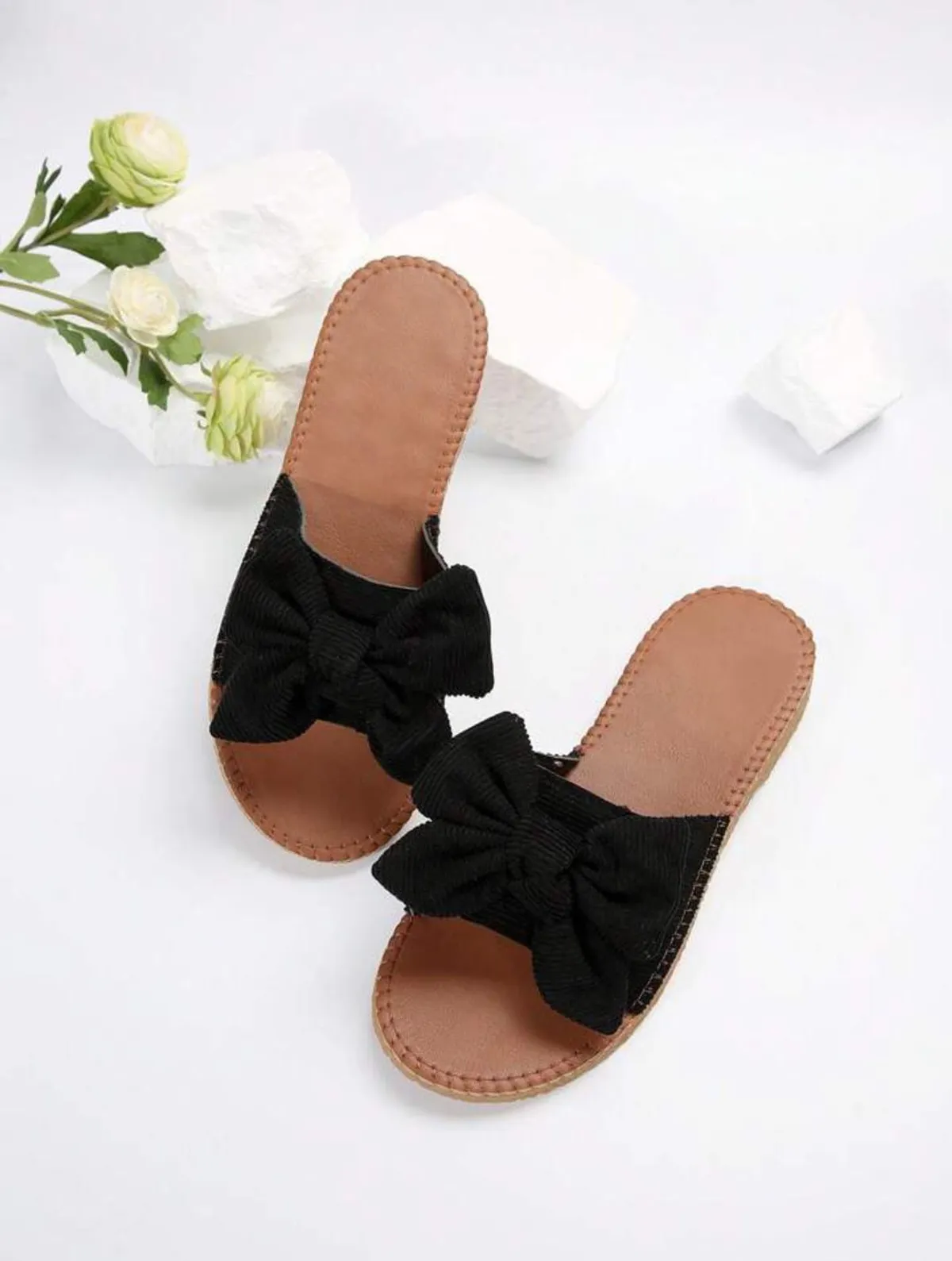 Women Bow Decor Slide Sandals, Fashion Summer Flat Sandals Valentines