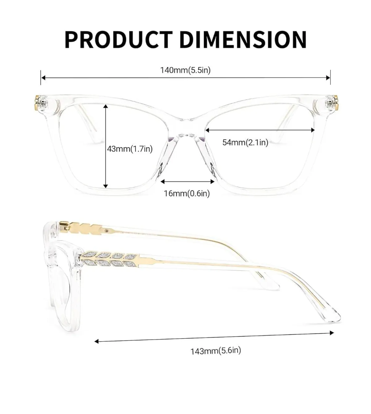 VOOGLAM Oversized Square Frame Fashion Glasses Anti-blue Light Women Wheat Head Rhinestones-7264