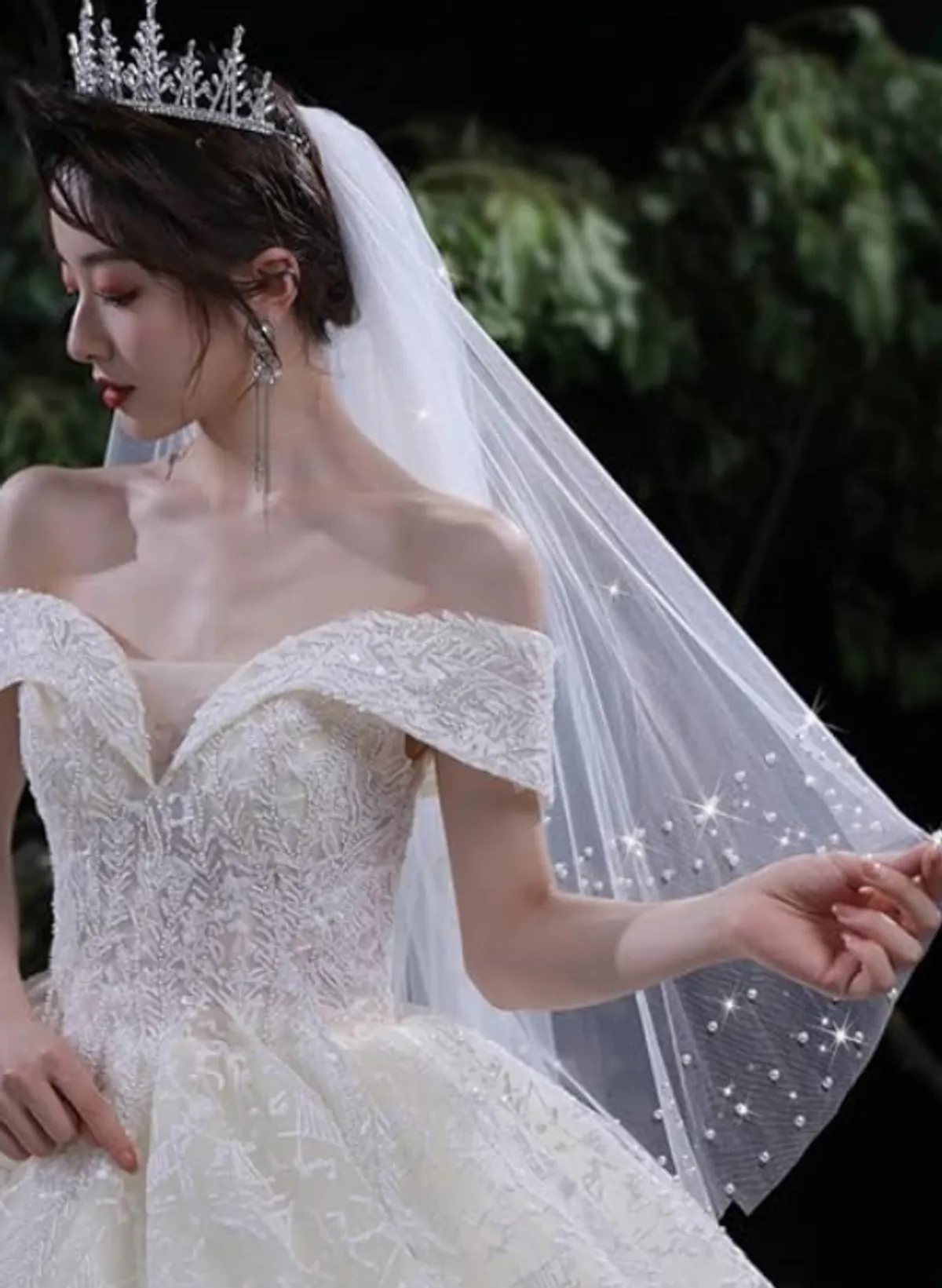 White Pearl Wedding Veil