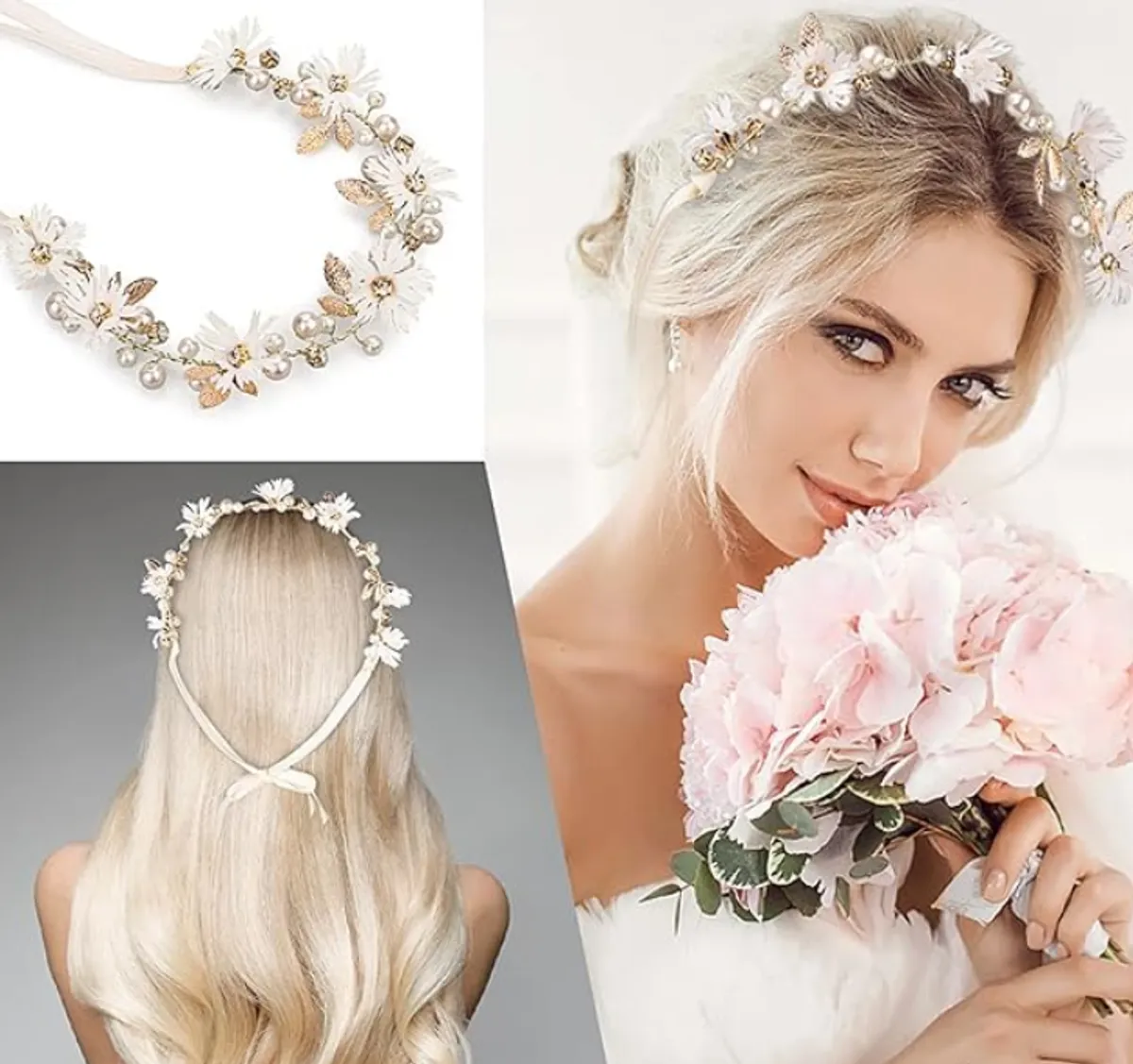 Women White Daisy Flower Lace Hair Wreath Headband