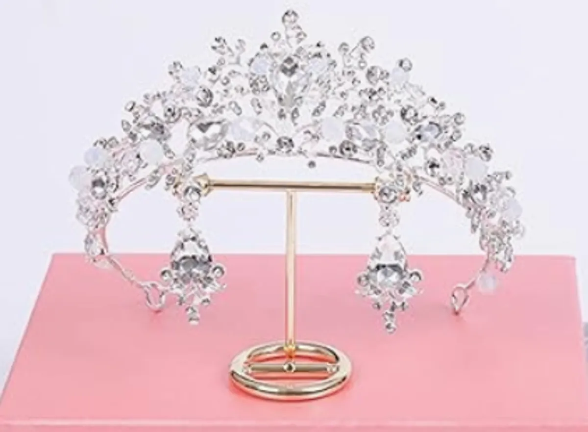 Silver Rhinestones Crown Tiara and Clip on Earring 2 Piece Set for Women