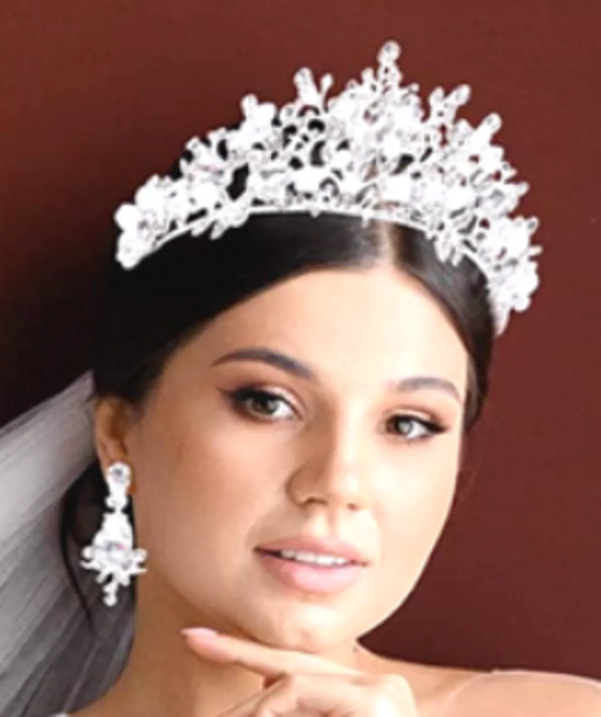 Silver Rhinestones Crown Tiara and Clip on Earring 2 Piece Set for Women