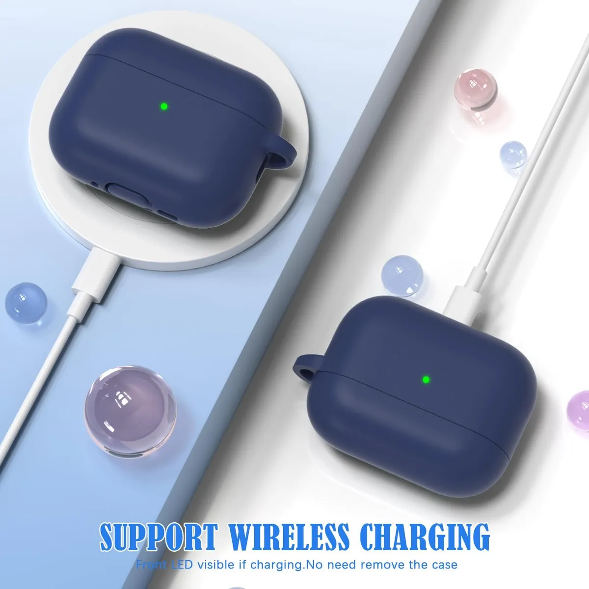 for AirPods Pro 3 Case 2025, Military Grade Soft Silicone Shock-Absorbing for AirPods Pro 3rd Generation (USB-C Cable) with Lanyard and Cleaning Kit,Front LED Visible,Dark Blue