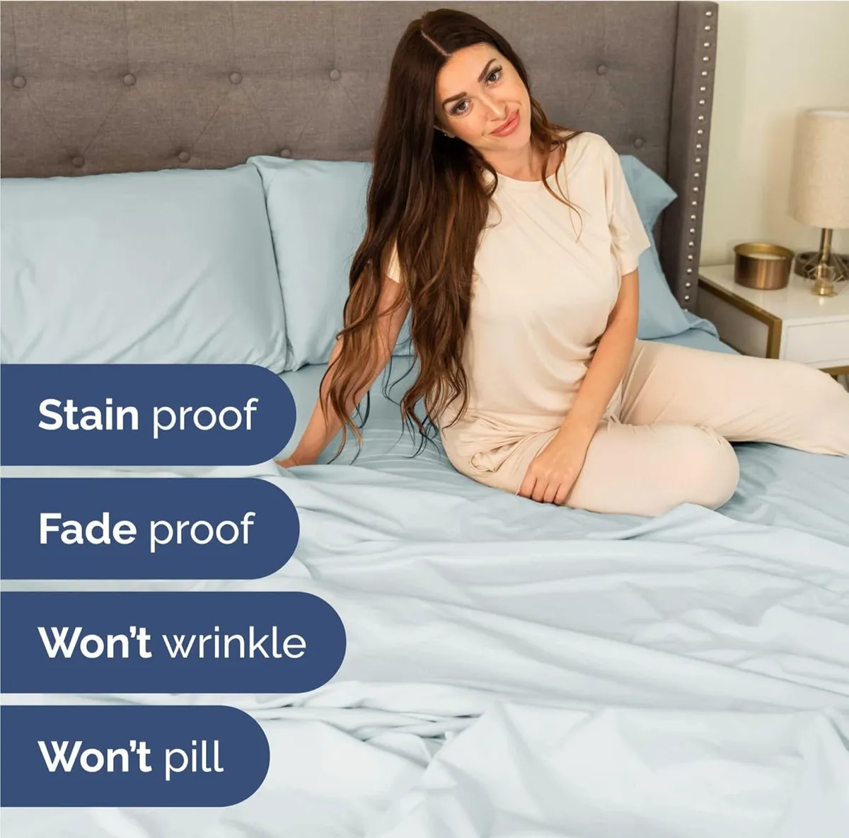 Queen Sheets Set 6 Piece - Bed Sheets Queen Size - Soft Hotel Luxury Bedding - Cooling, Comfy & Breathable - 1 Flat & 1 Fitted and 4 Pillowcases with Deep Pockets - Wrinkle and Fade Free , Ice Blue