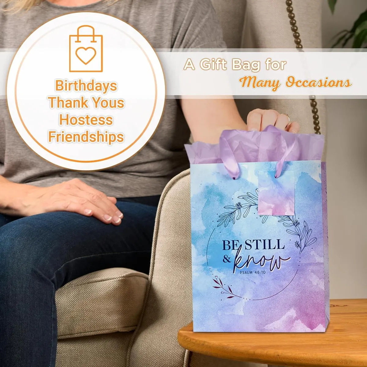 Be Still & Know Lilac and Blue Watercolor Medium Gift Bag - Psalm 46:10
