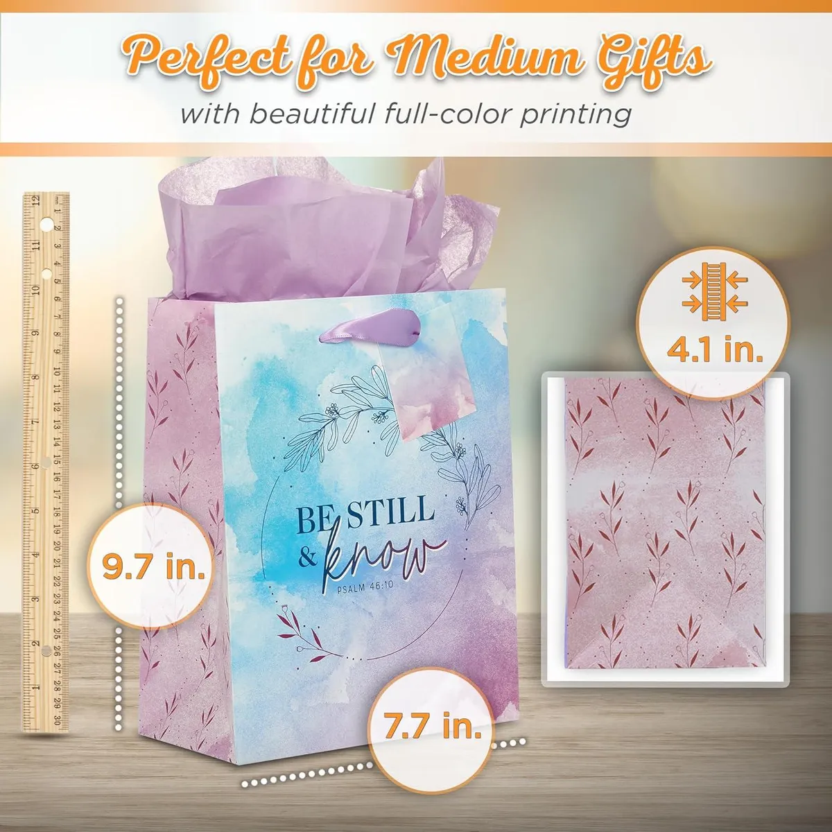 Be Still & Know Lilac and Blue Watercolor Medium Gift Bag - Psalm 46:10