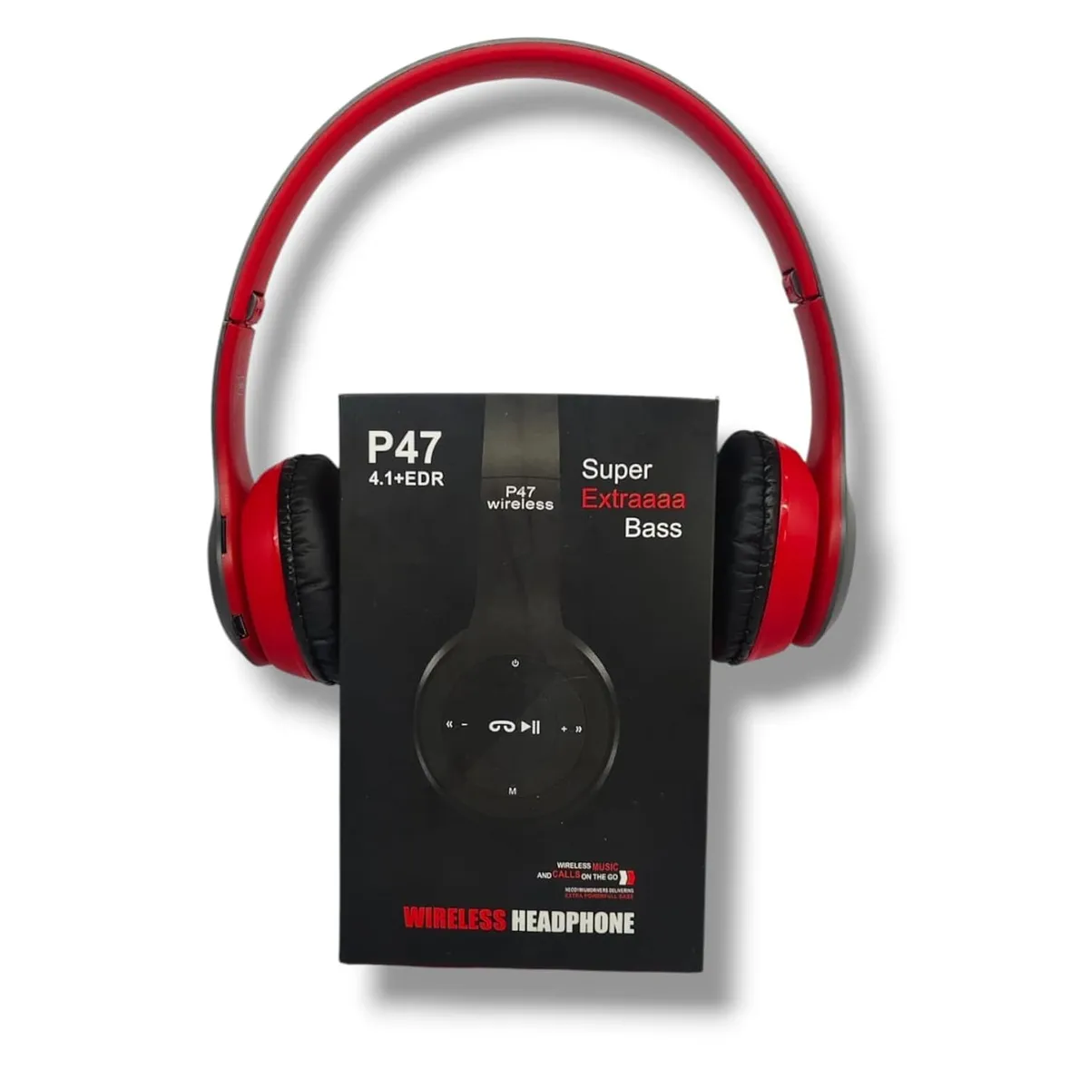 Swift International P47 4.1+ EDR Wireless Bluetooth Headphones | Super Extra Bass Over-Ear Foldable Stereo Headset with Mic, FM Radio & SD Card Playback (Red)