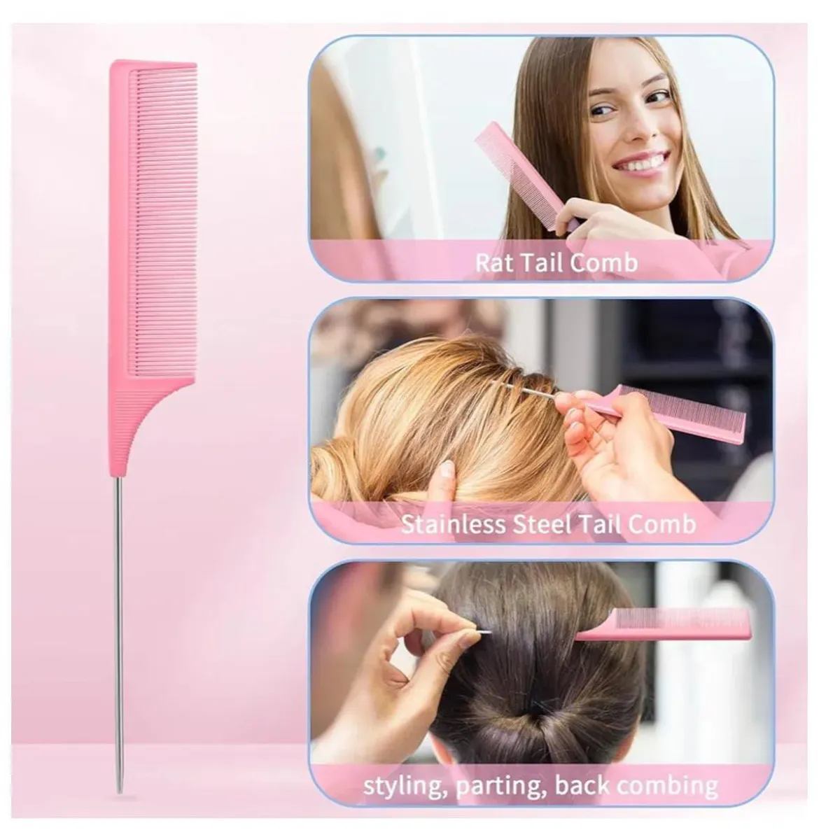 Hair Brush Set with Continuous Spray Bottle Slick Back Hair Brush Back Brushing, Combing, Slicking Hair (PINK)