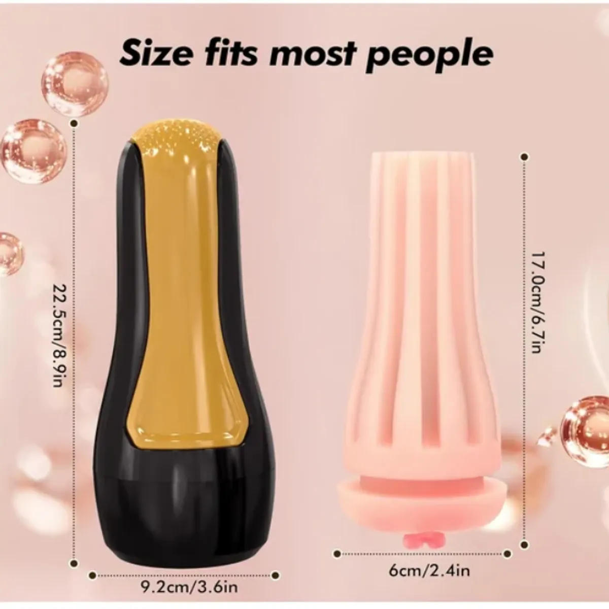 Realistic Textured Cup for Men with 7.5in Depth – Black/Gold – Flesh