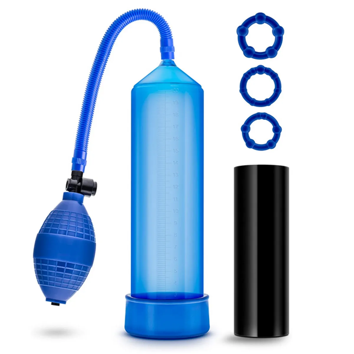 Blush Quickie Kit Go Big Pump – Bonus Stroke Sleeve with 3 Rings – Blue