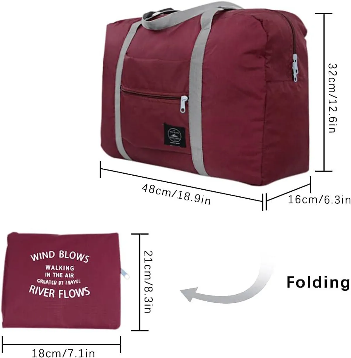 Travel Bag, Duffel Bag, Waterproof Lightweight Carry-on Bags, Suitable for Overnight, Holiday, Shopping, Weekends, Outing, Gym. (1 Bag), Wine Red