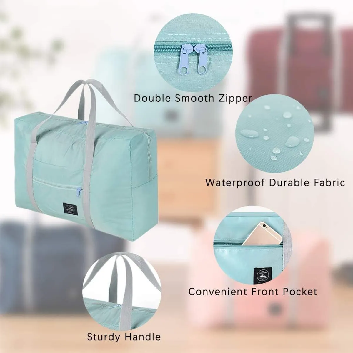 Travel Bag, Duffel Bag, Waterproof Lightweight Carry-on Bags, Suitable for Overnight, Holiday, Shopping, Weekends, Outing, Gym. (1 Bag), Sky Blue