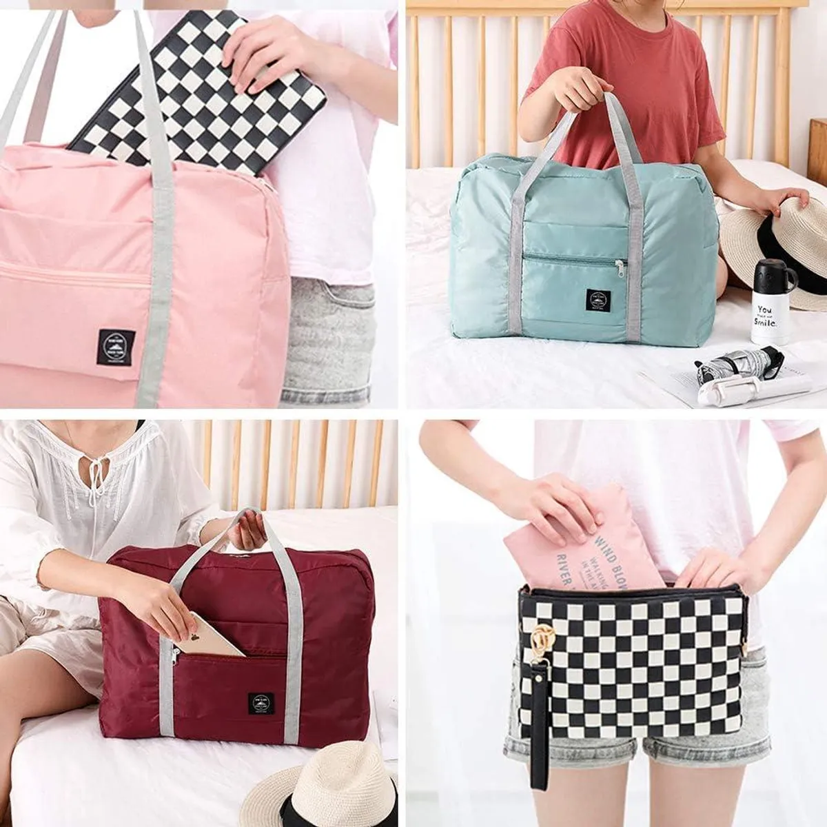 Travel Bag, Duffel Bag, Waterproof Lightweight Carry-on Bags, Suitable for Overnight, Holiday, Shopping, Weekends, Outing, Gym. (One Bag), Light Pink