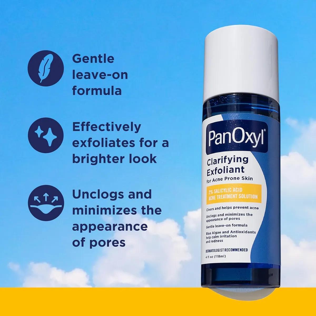 PanOxyl Clarifying Exfoliant with 2% Salicylic Acid, BHA Liquid Exfoliant for Face, Unclogs, Minimizes Appearance of Pores, Blue Algae and Antioxidants Help Calm Redness, For Acne Prone Skin, 4 fl oz