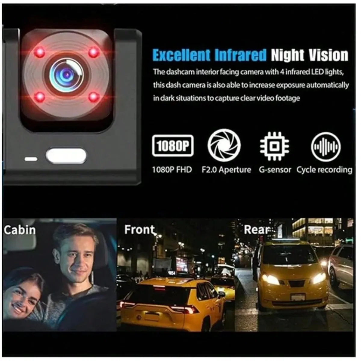 Dashcam D-3L, HD 1080P, 3 Cameras (2 front, 1 rear). No MSD Card