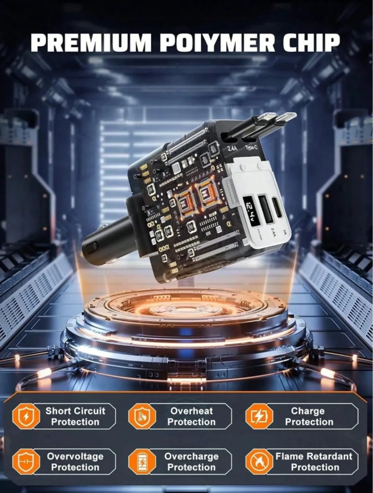 4 In 1 Retractable Car Fast Charger In Mech-Style 66W Charger Car Charger With Retractable Cable And Multi-Port USB C (WHT)