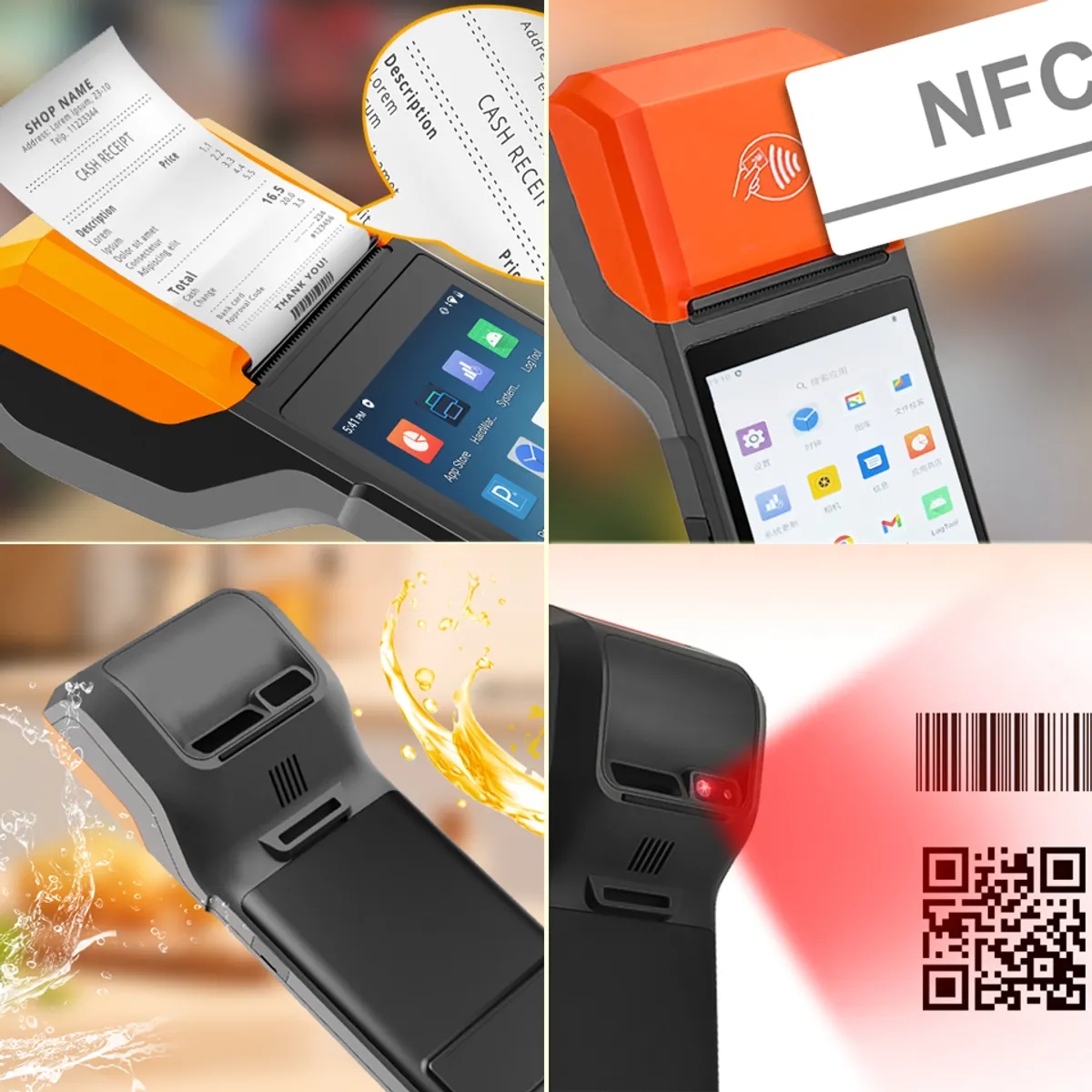 4G Handheld POS Barcode Scanner System Android 13 Mobile Pos Terminal Machine With 58mm Receipt Printer