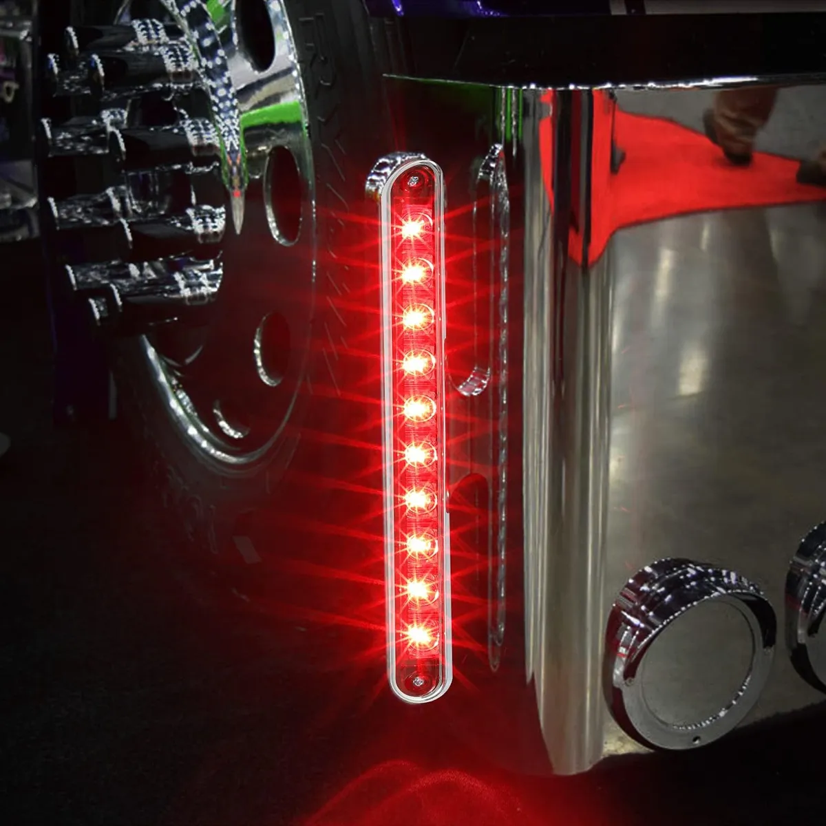 9-1/4" L Red/Amber LED Double Face Truck Semi Trailer Light Bars, Chrome Plastic Dual Function Light Bar Marker Light and Turn Signal Auxiliary Light Bar Double Metal Stud Mounts (2PCS/PAIR)