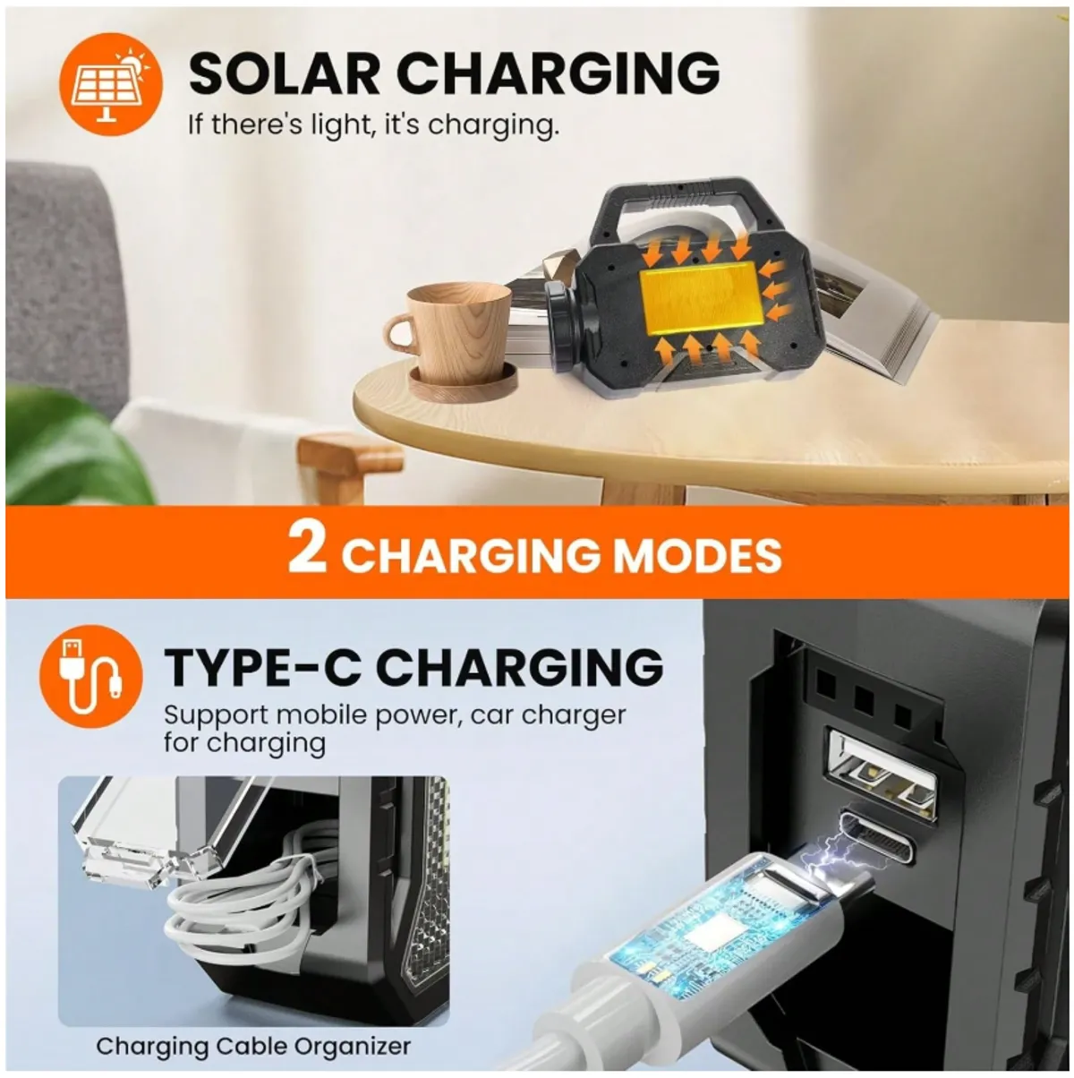 Multifunctional Solar Flashlight, w/USB Charging