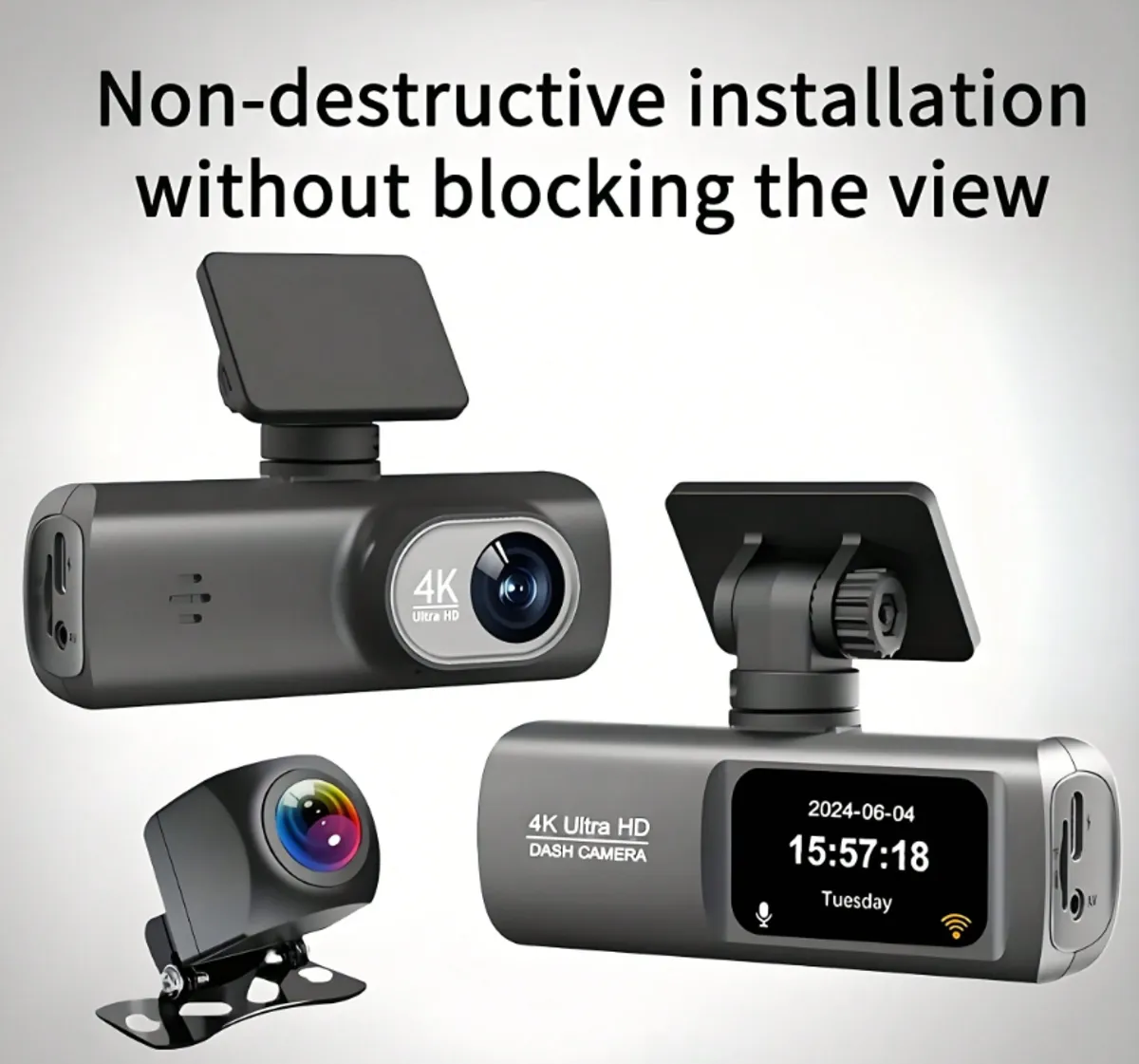 Windshield-mount 4K Ultra HD Dual Dashcam, WiFi Front And Rear Dual Lens Dash Camera, 1.5" IPS Screen, App Supported (w/ 64GB Sandisk MSD Card)