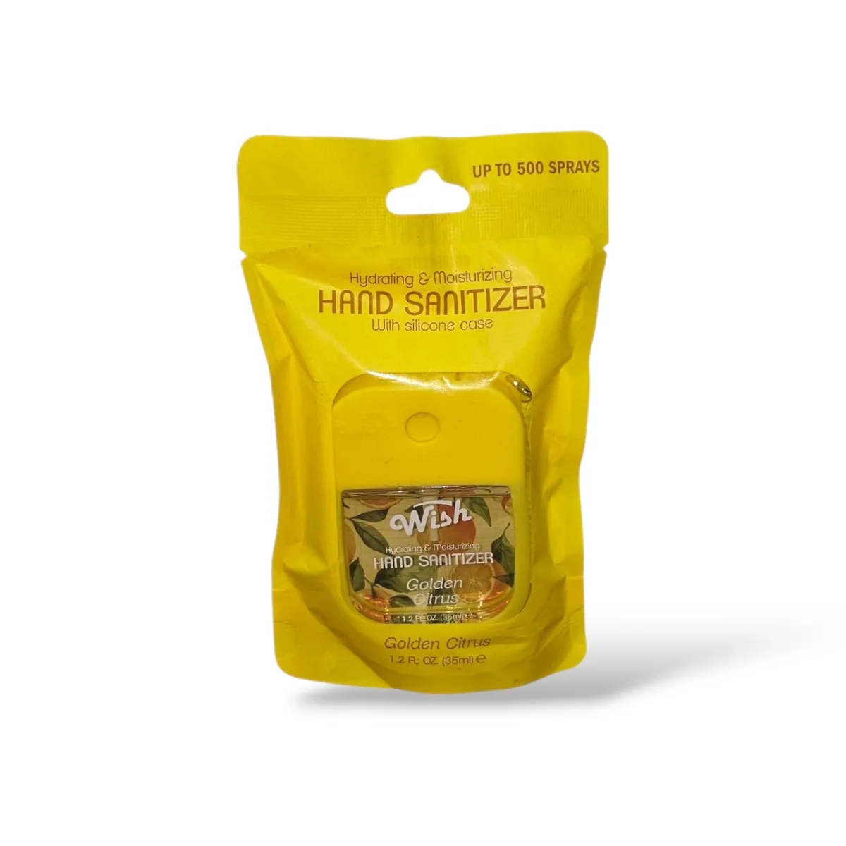 Wish GOLDEN CITRUS Hydrating and Moisturizing Hand Sanitizer with Silicone Case & Keychain, 1.2 oz