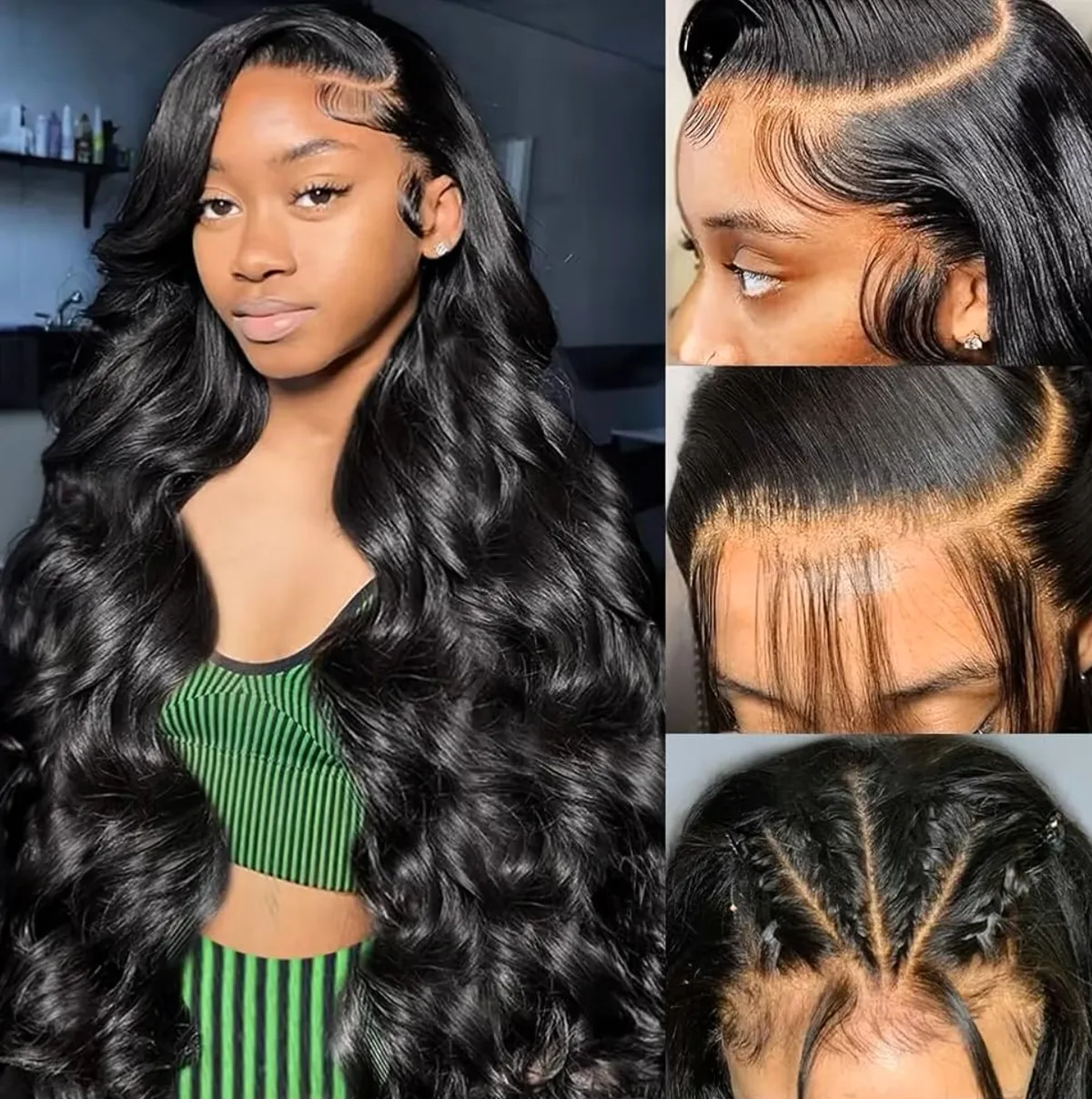 26 inch 13x6 Body Wave Lace Front Wigs Human Hair Pre-plucked Pre-bleached Small Knots With Baby Hair 200% Density Glueless Human Hair Wigs For Women 26Inch HD Lace Frontal Wig, Black, 13x6, 26