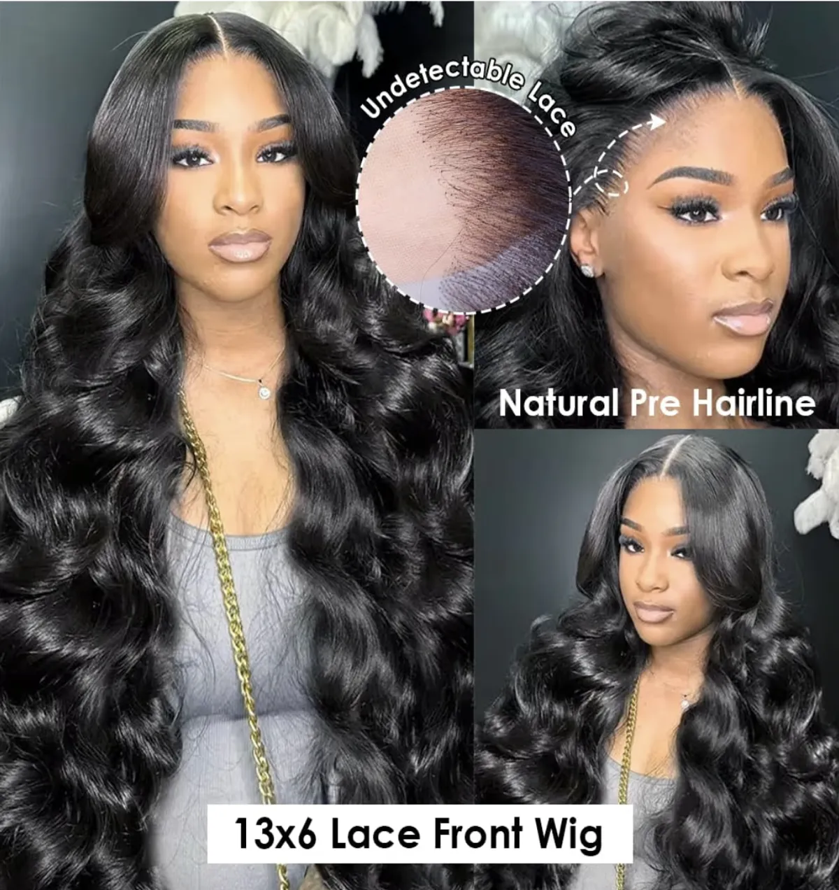 26 inch 13x6 Body Wave Lace Front Wigs Human Hair Pre-plucked Pre-bleached Small Knots With Baby Hair 200% Density Glueless Human Hair Wigs For Women 26Inch HD Lace Frontal Wig, Black, 13x6, 26