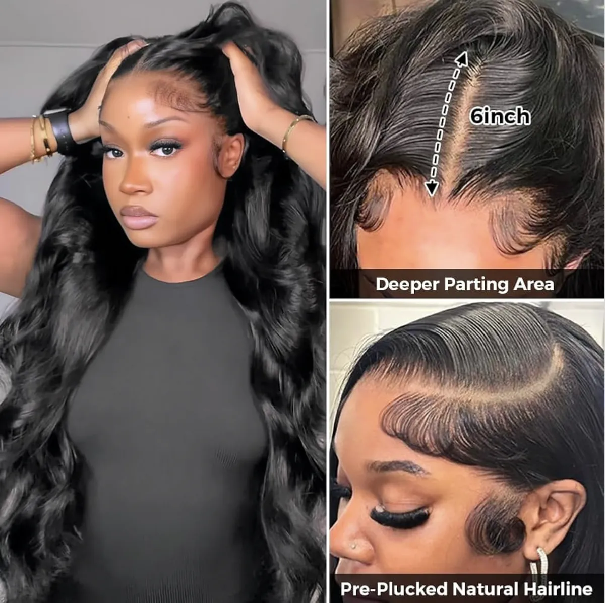 28 inch Black 13x6 Body Wave Lace Front Wigs Human Hair Pre-plucked Pre-bleached Small Knots With Baby Hair 200% Density Glueless Human Hair Wigs For Women  HD Lace Frontal Wig, Black, 13x6, 28