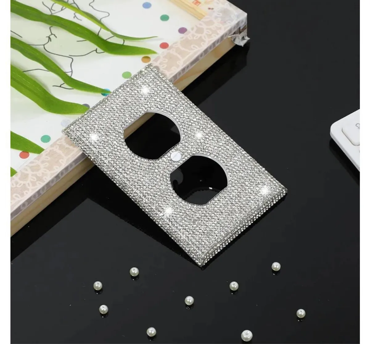Outlet Covers.4 Shiny Rhinestones Wall Plate Rhinestones Light Switch Cover Decorative Bling Switch Cover Crystal Outlet Covers Decorative Wall Plate Outlet Decorations