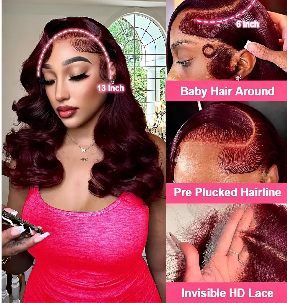 14 inch 99j Burgundy13x6 Bob Wig Human Hair 250% Density Lace Front Wigs Human Hair Glueless 13x6 Body Wave HD Lace Front Wigs Human Hair Pre-Plucked Short Wine Red Bob Wigs for Black Women 14 Inch
