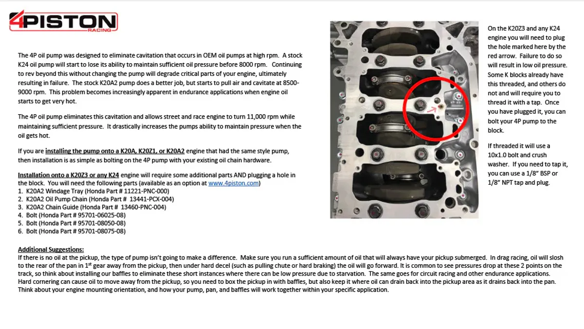 4P PORTED K-SERIES OIL PUMP K20/K24