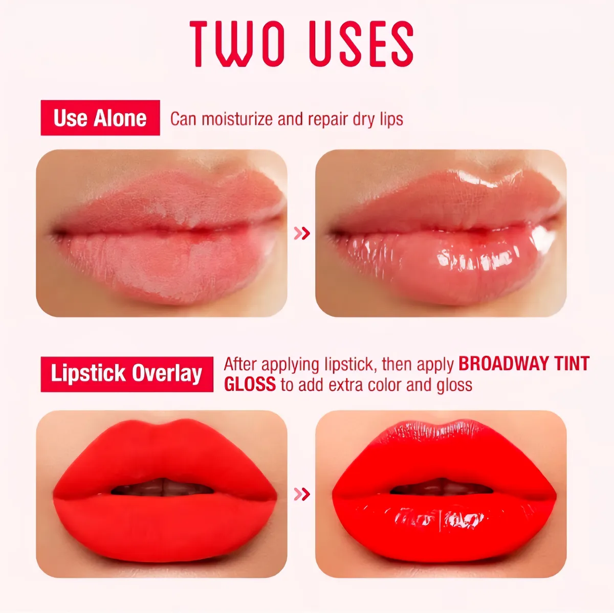 Kiss Broadway Plumping Hot Tint Gloss, HOT RED, Plumping, Tingling, Voluminous & Shiny Tinted Lip Gloss, with Jojoba Oil, 14ml