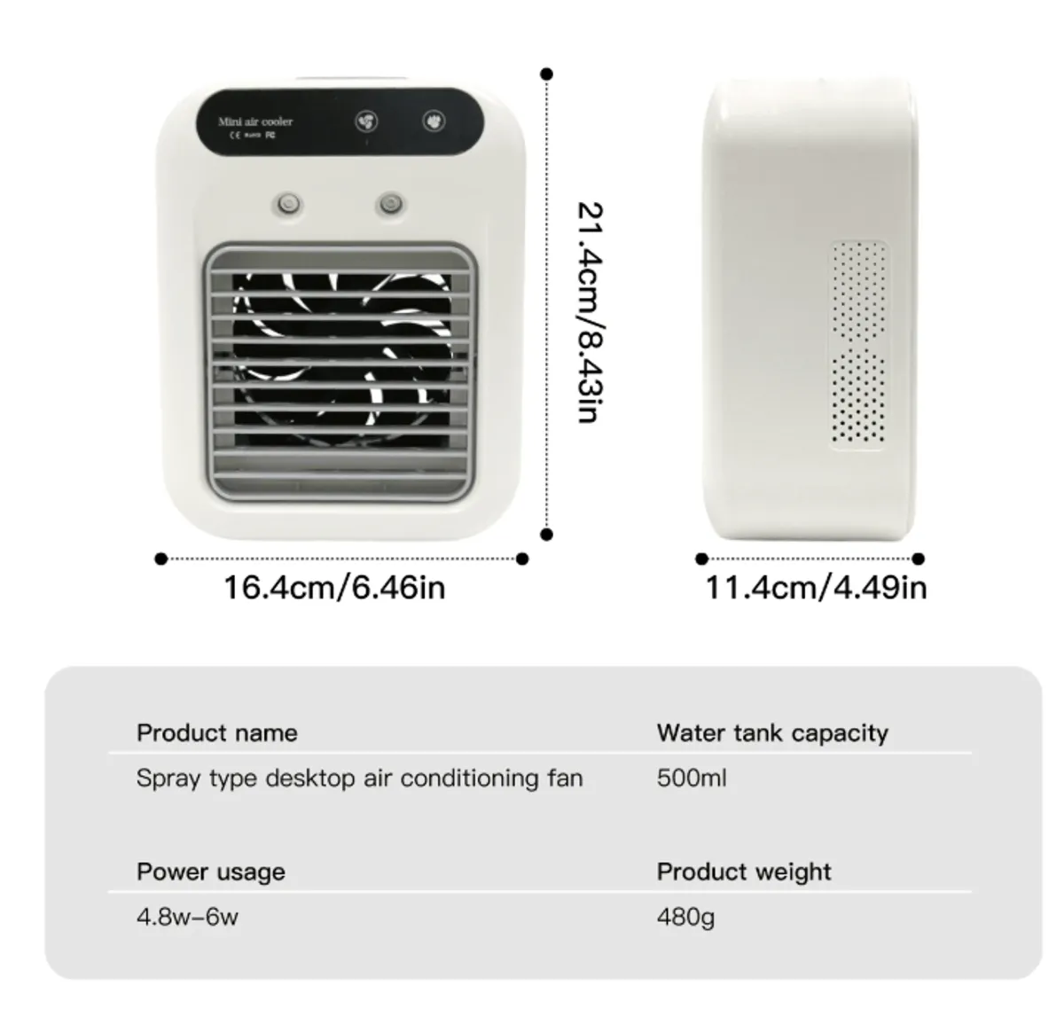 Portable USB Rechargeable 2 Speed Mini Air Conditioner Fan (WHT)